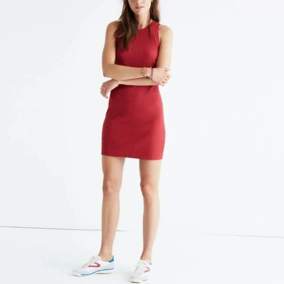 Madewell Red Ribbed Sleeveless Tank Dress L - Picture 9 of 9